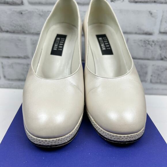 Stuart Weitzman Bone Lustre Round Toe Heel Sz 8.5 - Picture 9 of 14